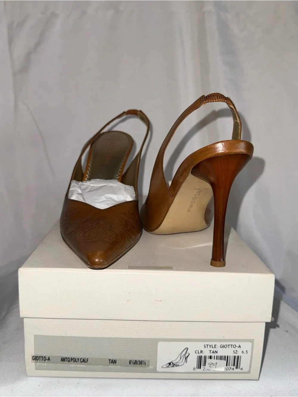BCBGirls Vintage Brown Pointed Toe Slingback Heels